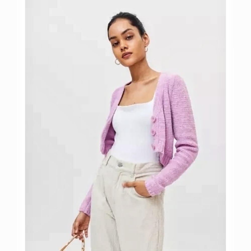 Urban Outfitters Y2K Barbiecore Cozy Dina Cropped Cardigan| Violet| XS